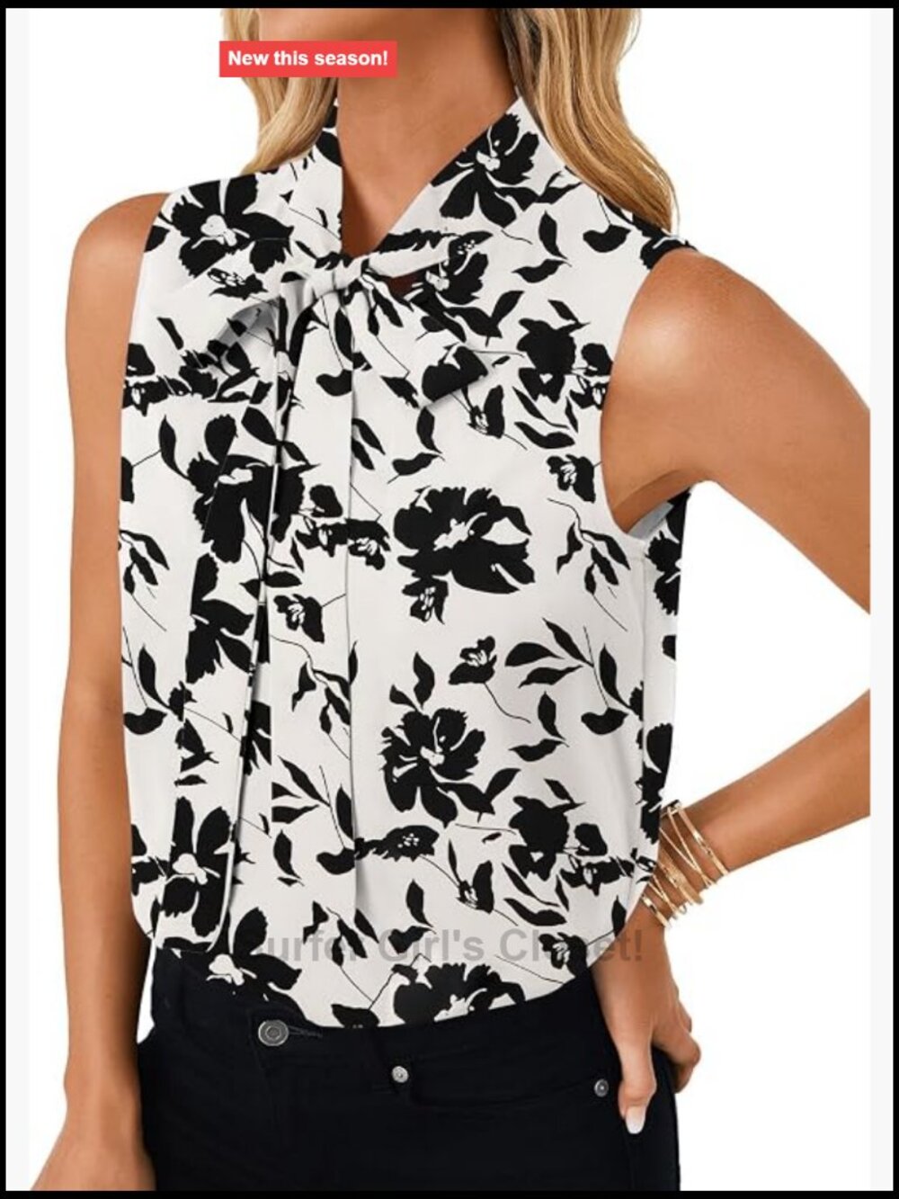 Women's Bow Tie Tank Top Sleeveless Business Casual Blouse